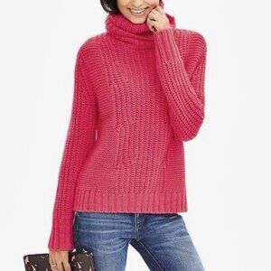 Banana Republic Turtleneck Mixed Stitch Strawberry Pink Wool Alpaca Sz XS - NWOT